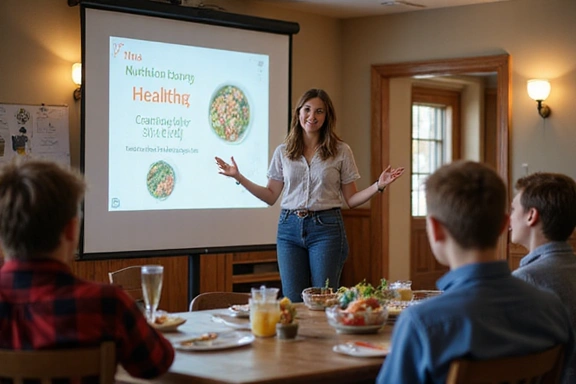 Nutriční specialistka přednáší o zdravé výživě na komunitním setkání.
