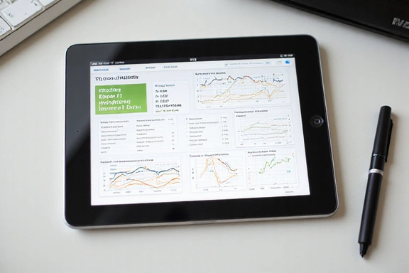 Grafy a data na tabletu, symbolizující analýzu stravovacích návyků.